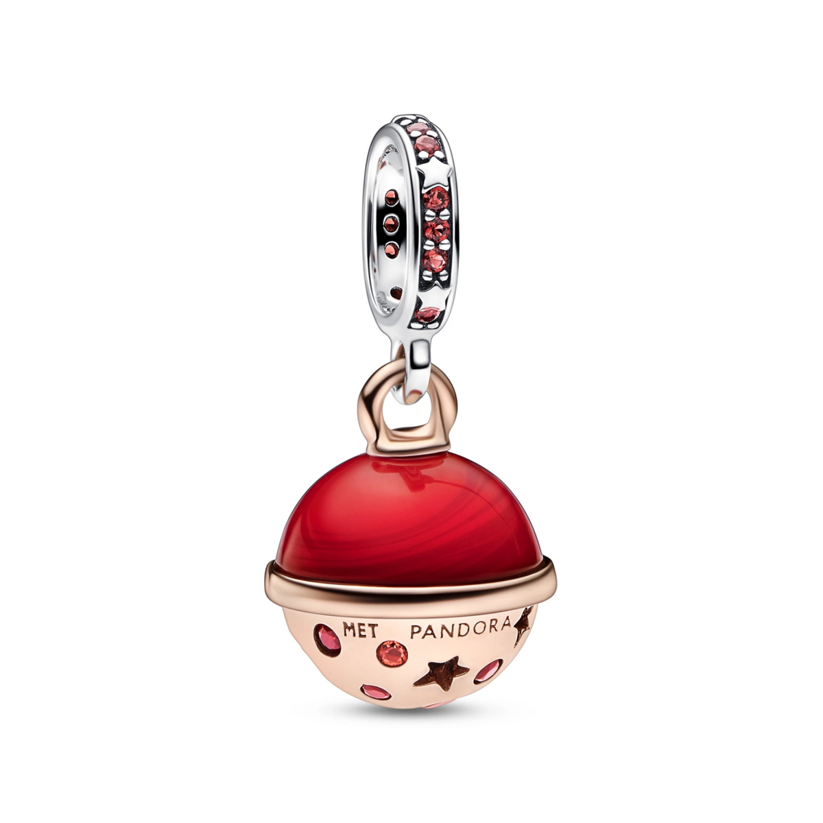 Mars sterlingzilveren en 14k rose gold-plated dangle met salsa red en burnt orange crystal en red Murano glass