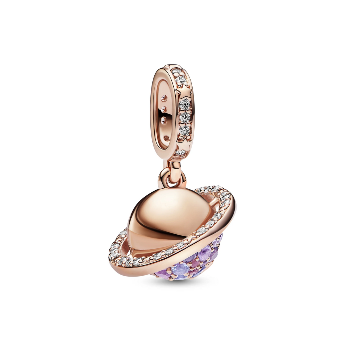 Saturn 14k rose gold-plated dangle met regal purple, royal purple crystal en clear cubic zirconia