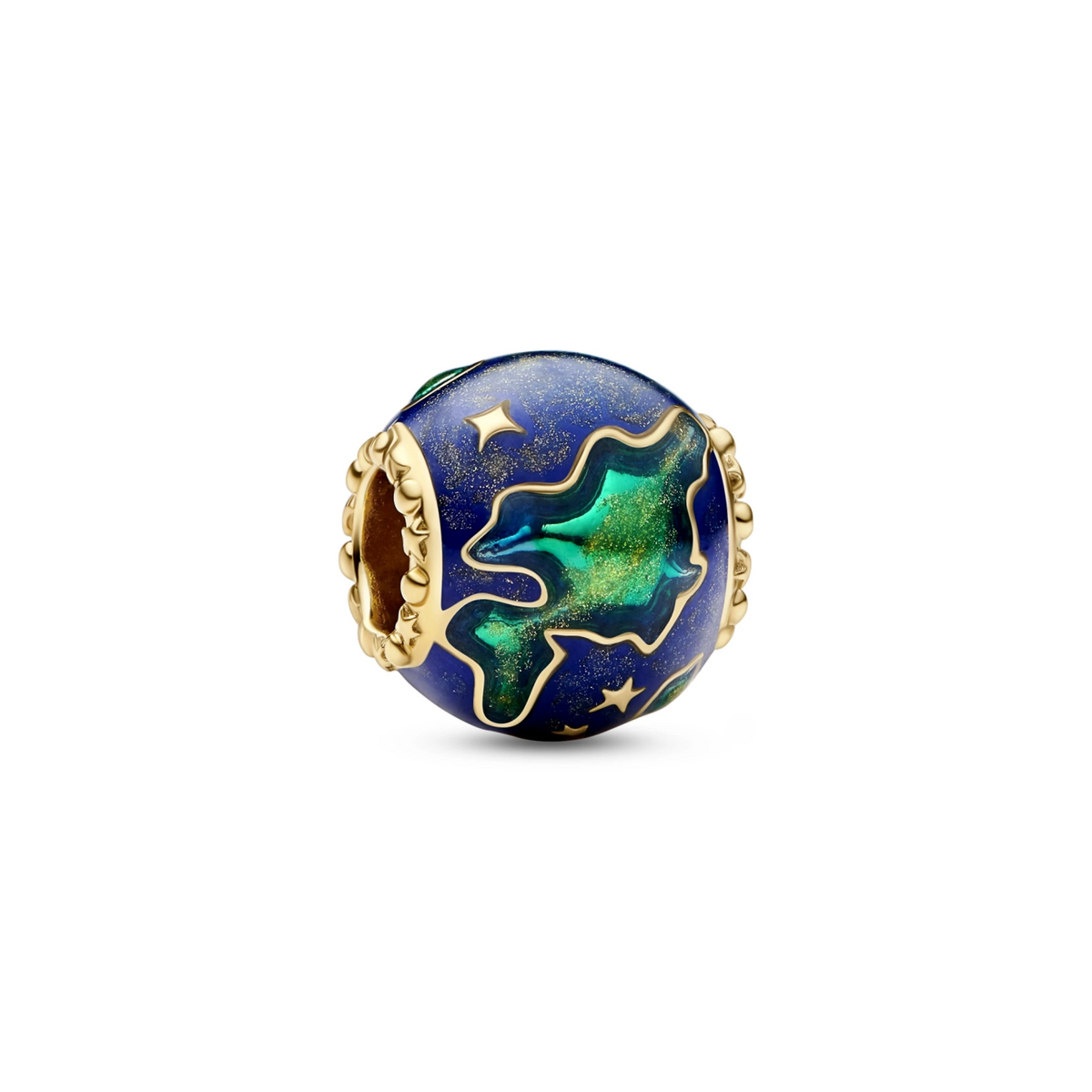 Earth 14 karaat goudvergulde charm met blue, turquoise en gold glitter enamel