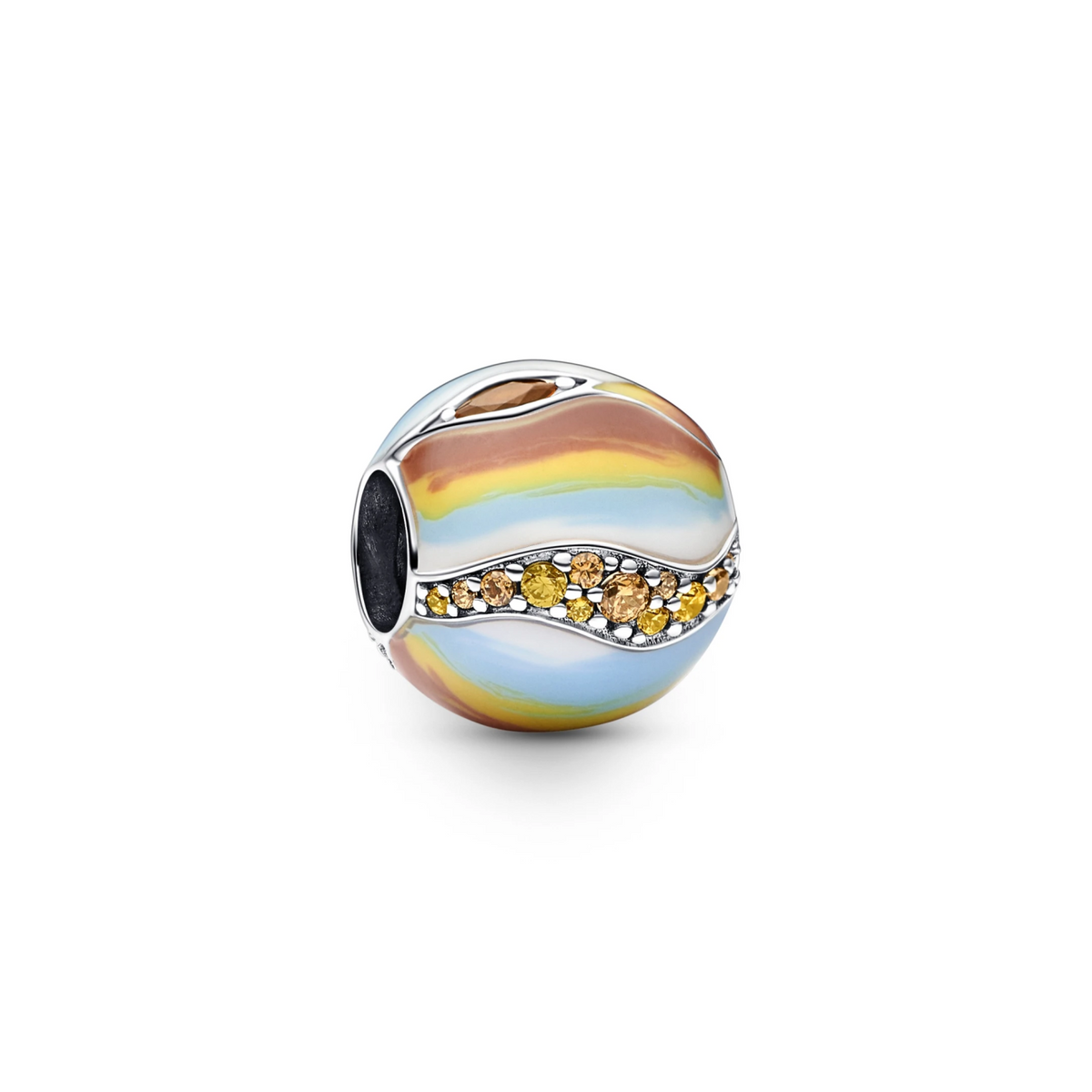 Jupiter sterlingzilveren charm met fancy golden coloured en honey cz, honey coloured crystal, blue, yellow, brown en white ena