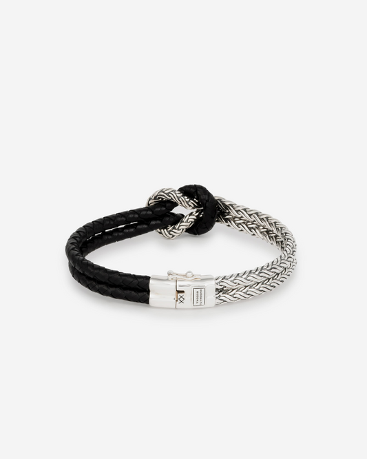 132 F - Katja Knot Mix Silver/Leather Bracelet Black