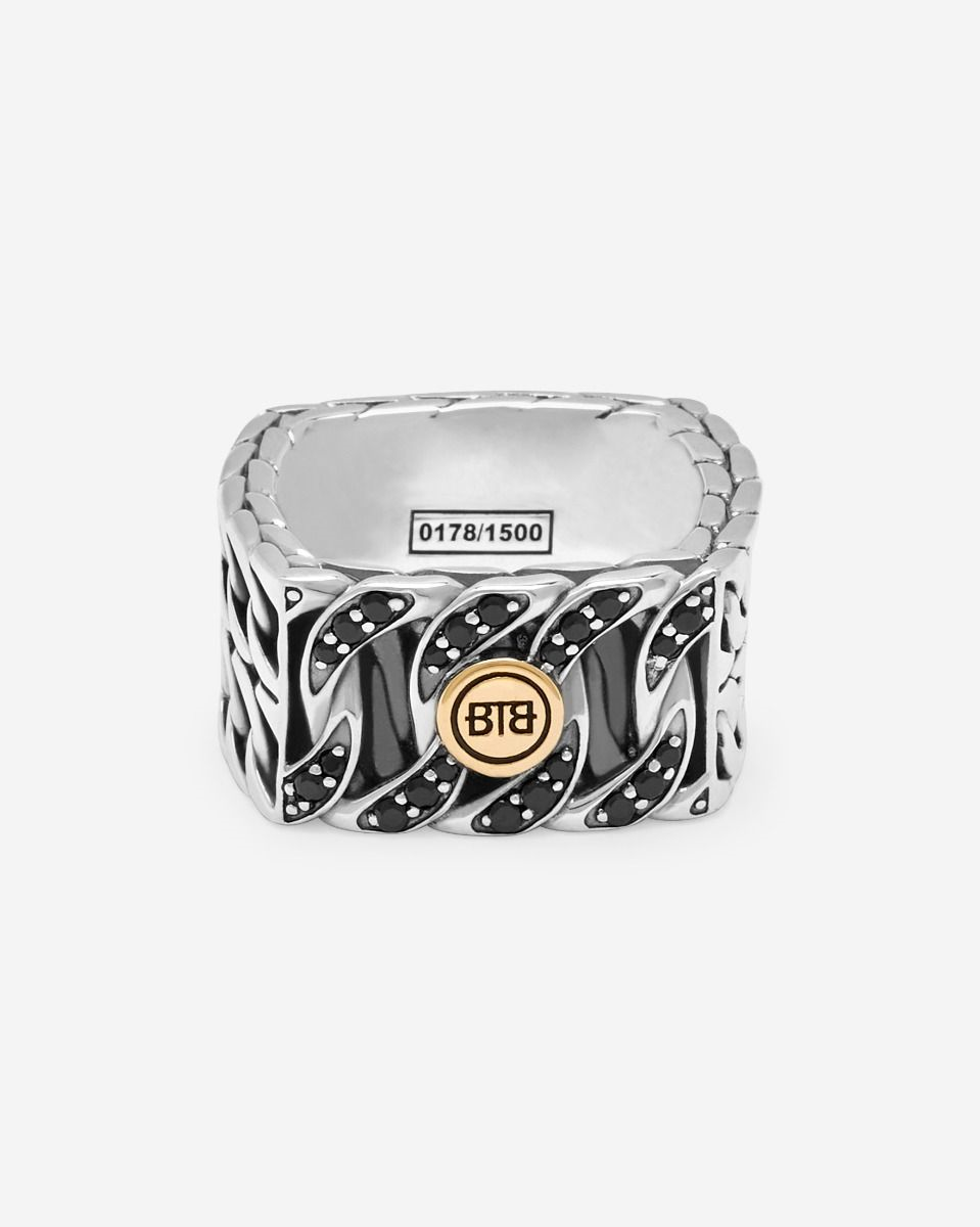 143 18 - Esther Double Black Spinel Limited Ring Silver Gold  14kt