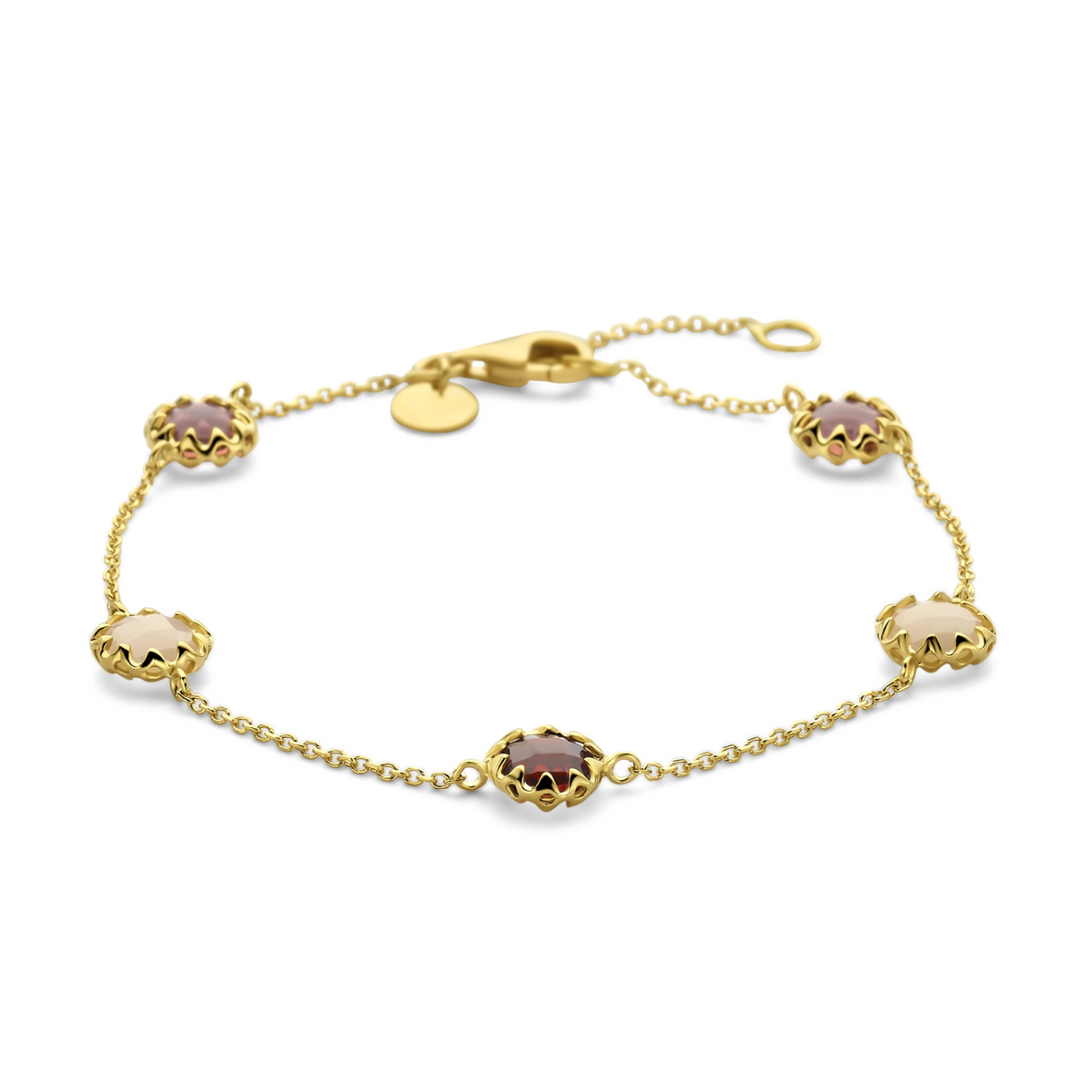 14K YG BRACELET WITH MORGANITE, RHODOLITE AND GARNET BR4342-MOR-GAR-RH