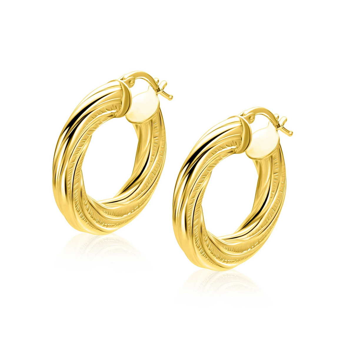 26mm ZINZI gold plated zilveren oorringen met gedraaide buis 3mm en handige bovensluiting ZIO-BF155G