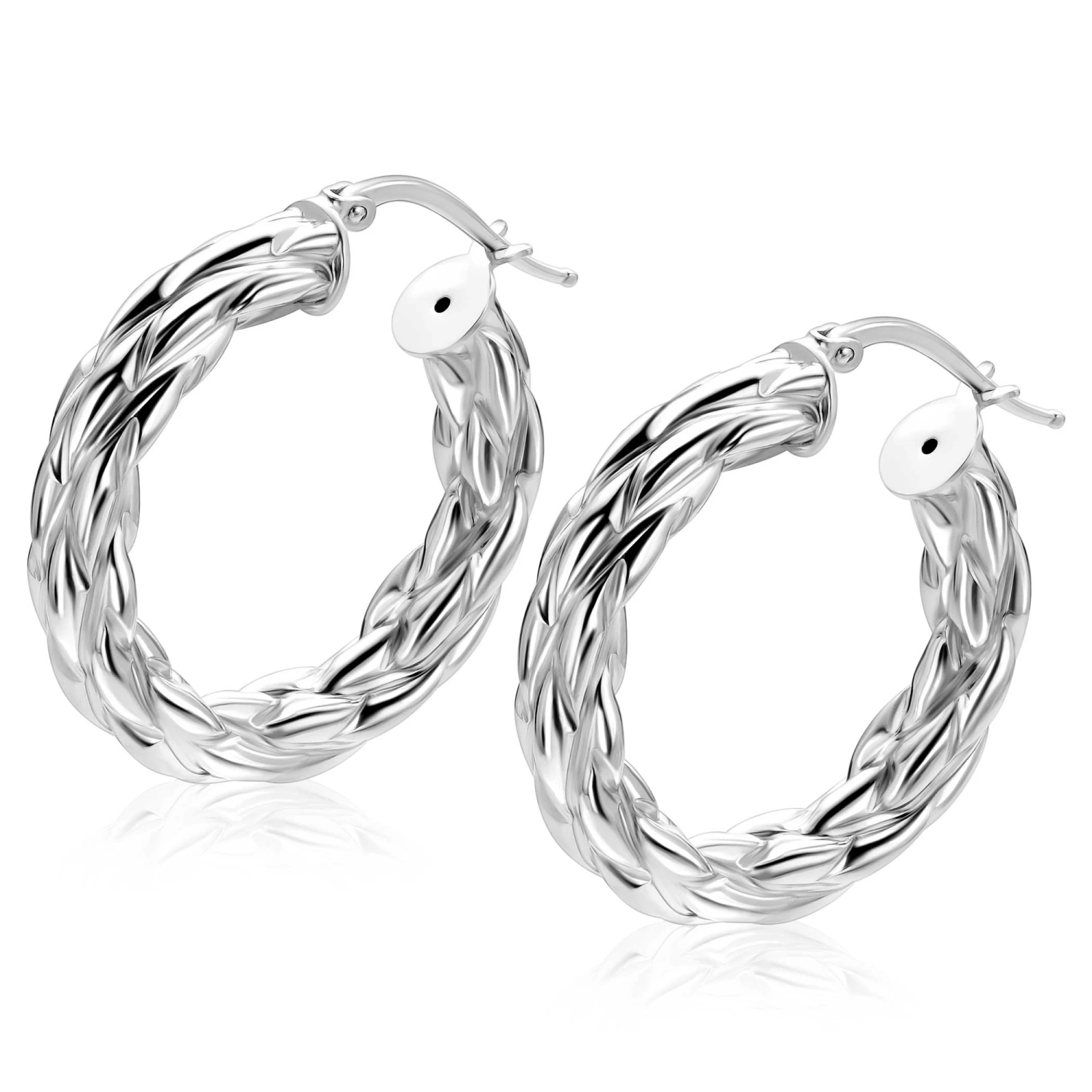 31mm ZINZI zilveren oorringen met gevlochten buis 6mm en handige bovensluiting ZIO-BF150