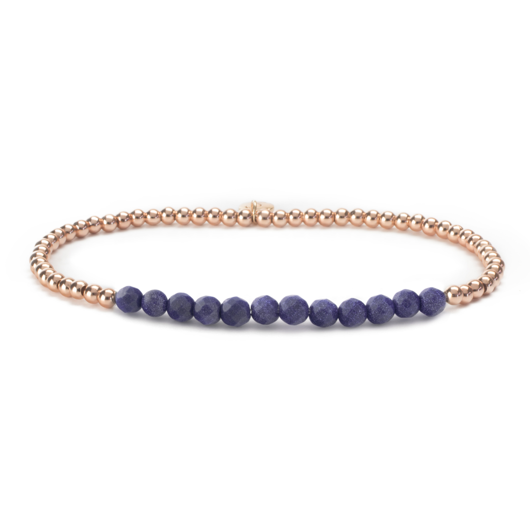 3mm Line bracelet - Facet Goldstone Blue + Rose Gold Filled Beads