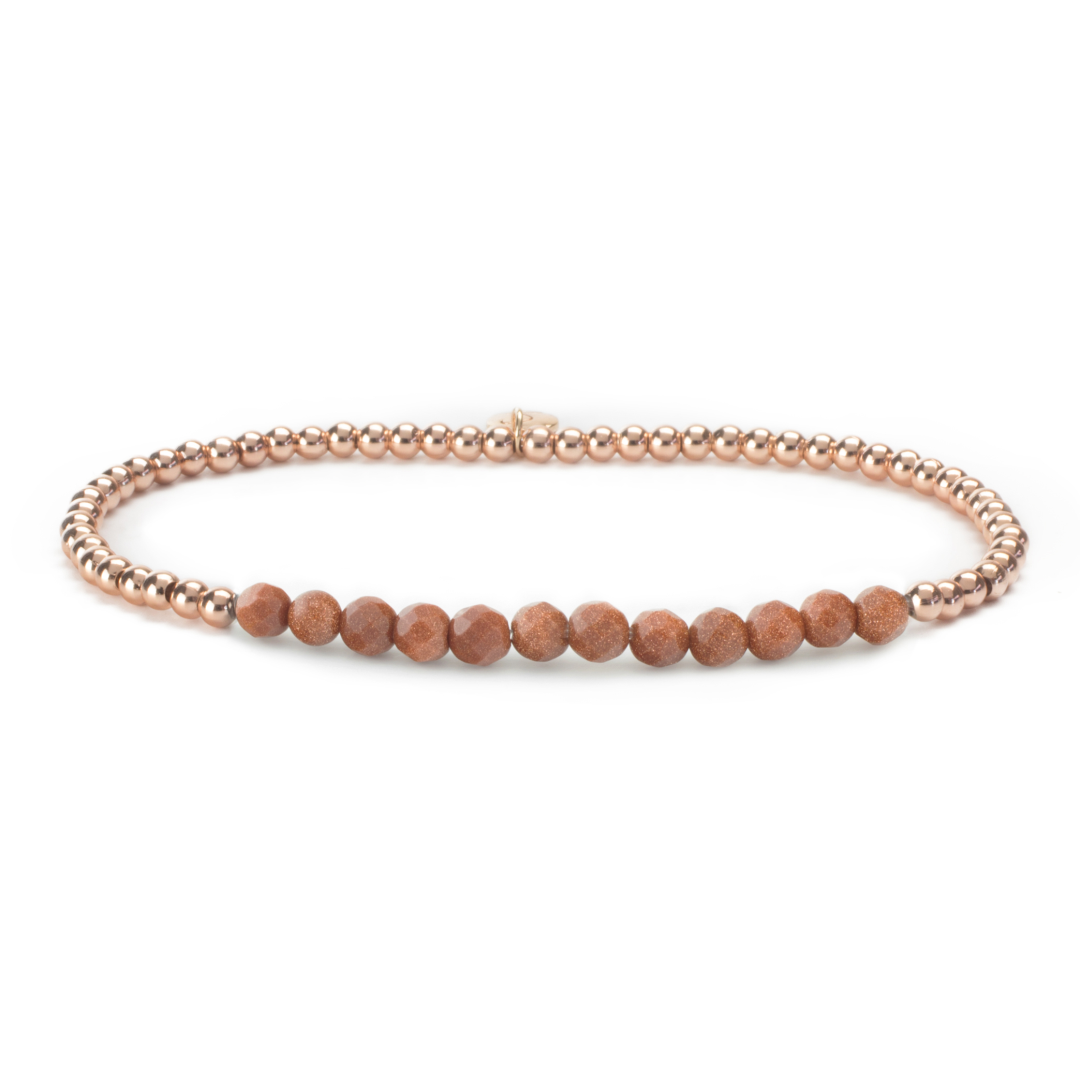 3mm Line bracelet - Facet Goldstone Brown + Rose Gold Filled Beads