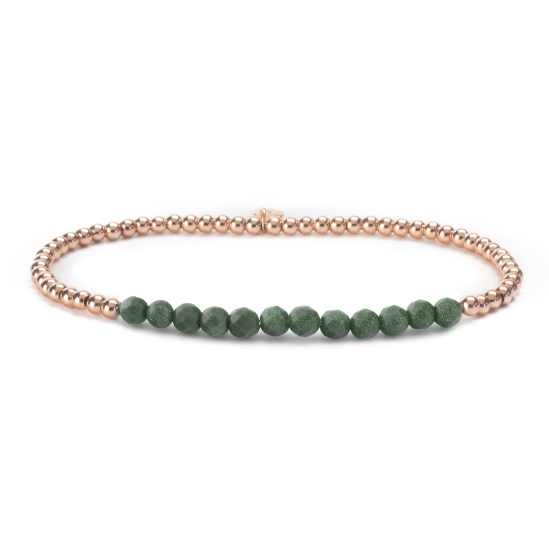 3mm Line bracelet - Facet Goldstone Green + Rose Gold Filled Beads