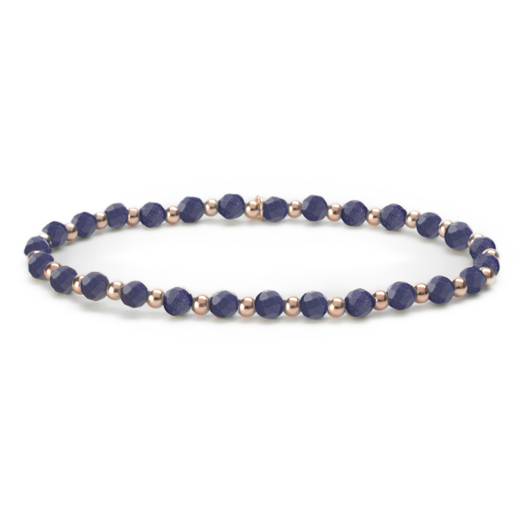 3mm Mixed bracelet - Facet Goldstone Blue + Rose Gold Filled Beads