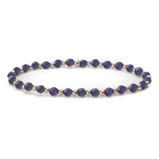 3mm Mixed bracelet - Facet Goldstone Blue + Rose Gold Filled Beads