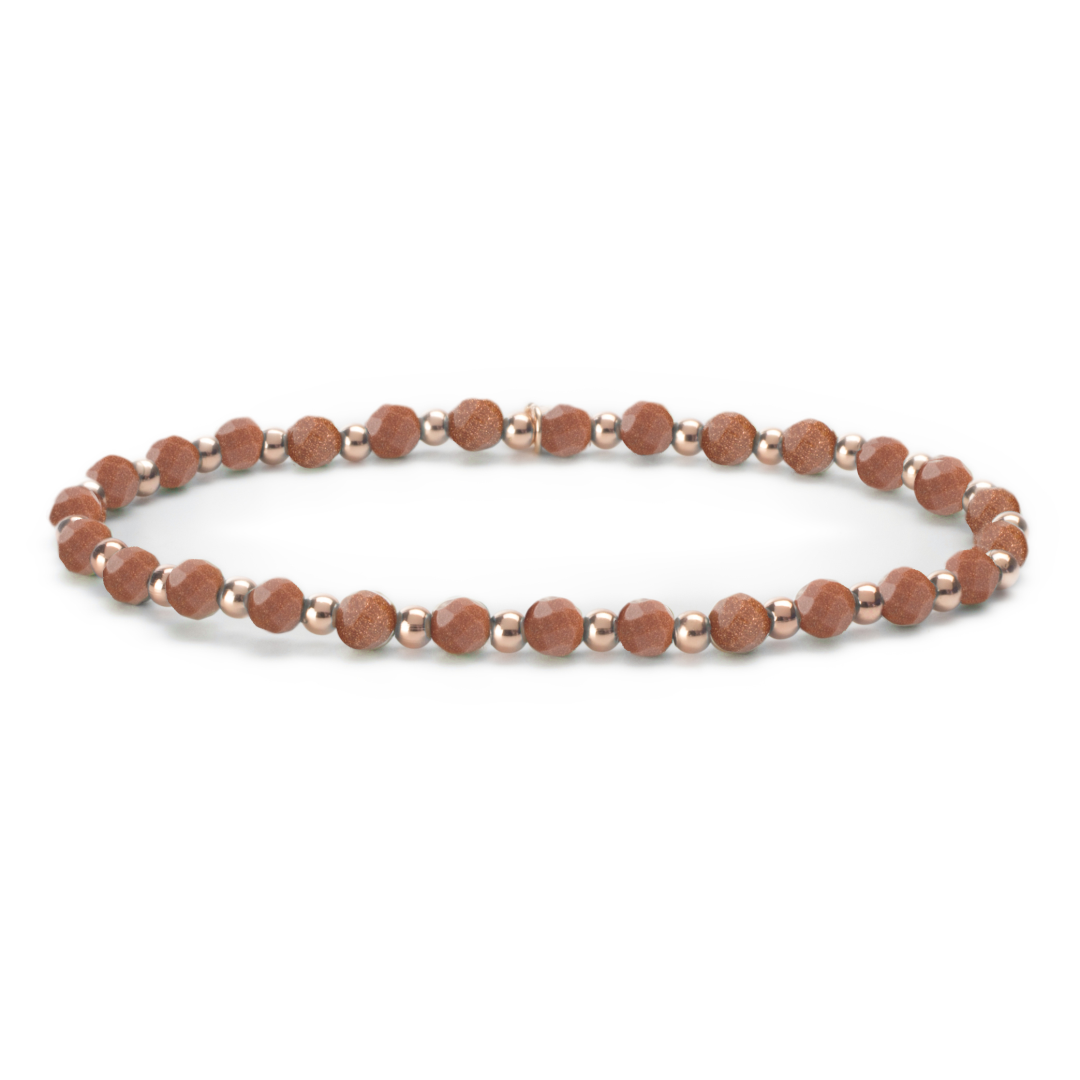 3mm Mixed bracelet - Facet Goldstone Brown + Rose Gold Filled Beads