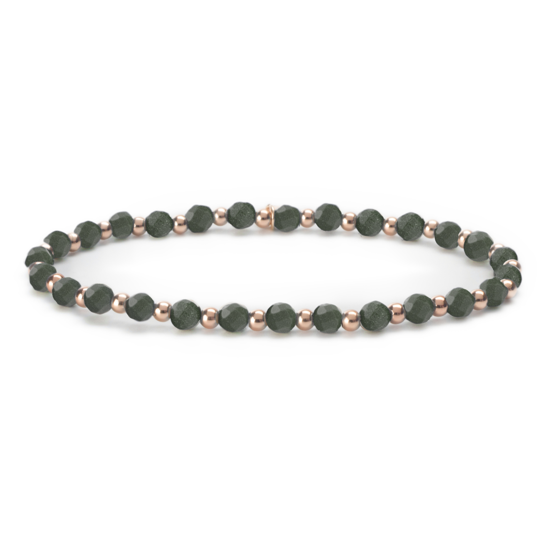 3mm Mixed bracelet - Facet Goldstone Green + Rose Gold Filled Beads