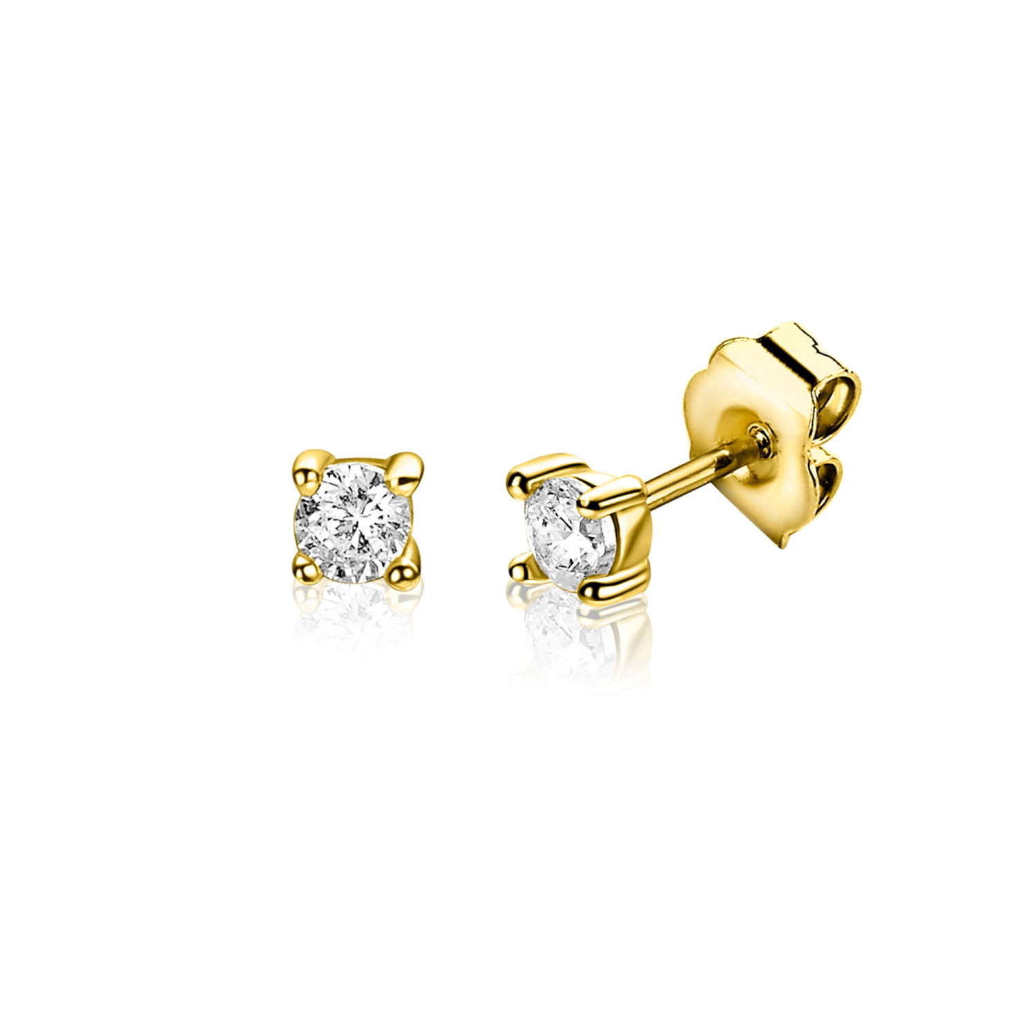 3mm ZINZI gold plated zilveren solitaire oorknoppen met witte zirkonia ZIO-BF145