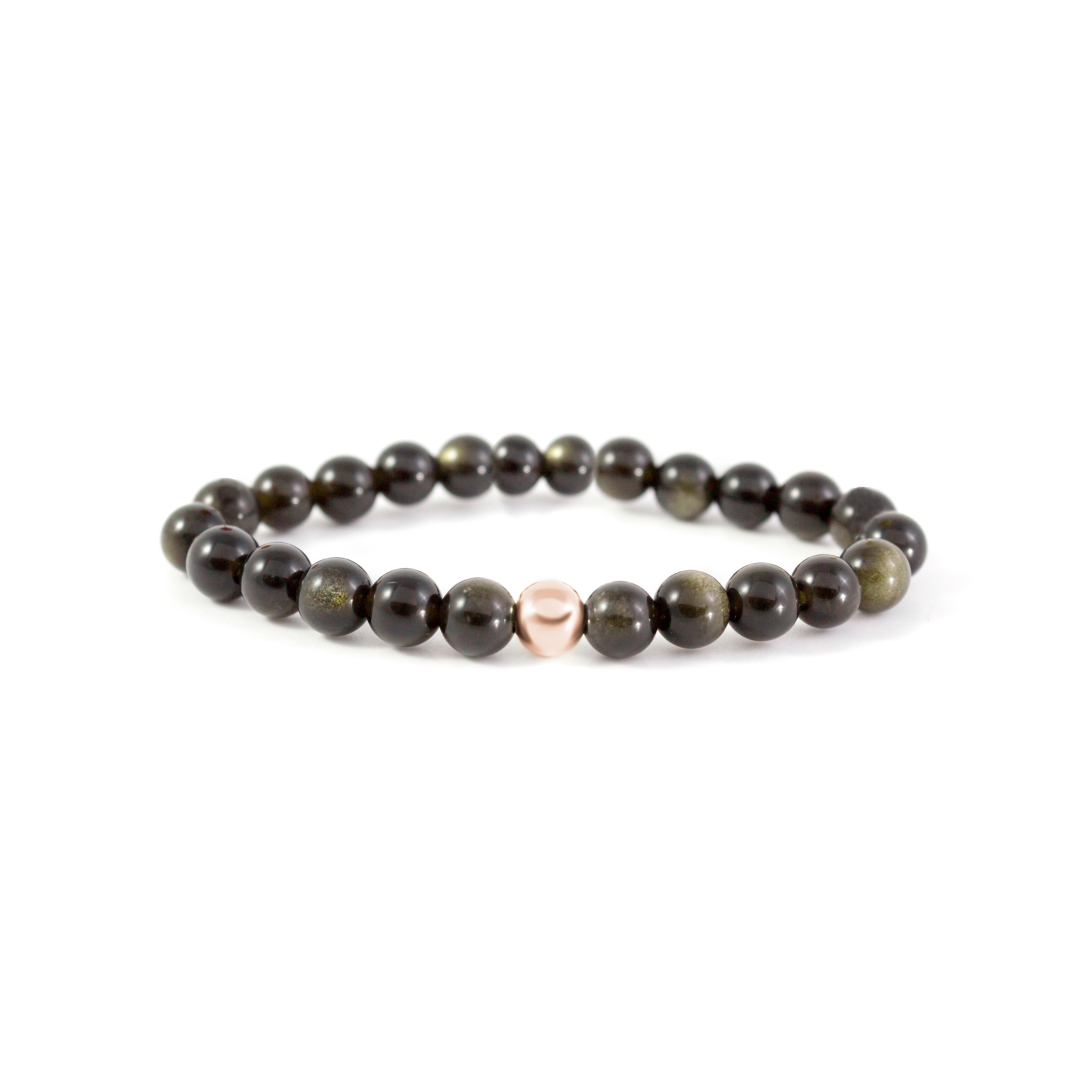 4mm Additional Bracelet Gold Obsidian - Rose Gold Bead
