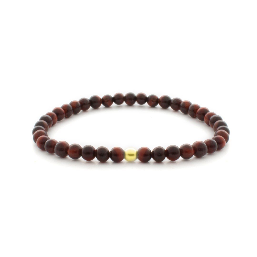 4mm Additional Bracelet Red Tiger Eye - Gold Bead