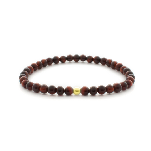 4mm Additional Bracelet Red Tiger Eye - Gold Bead