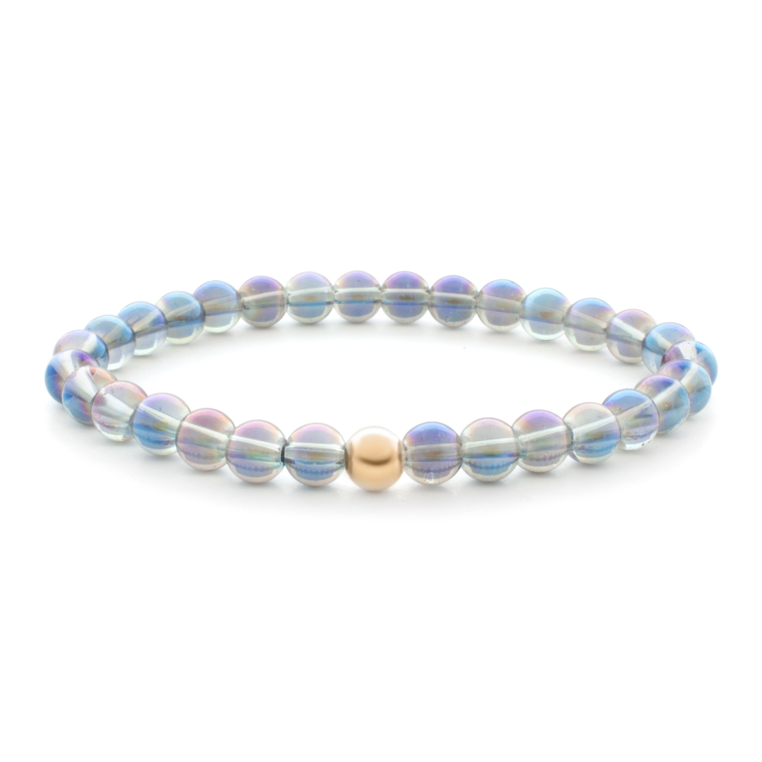 6mm Additional Bracelet Aqua Aura Blue - Rose Gold Bead