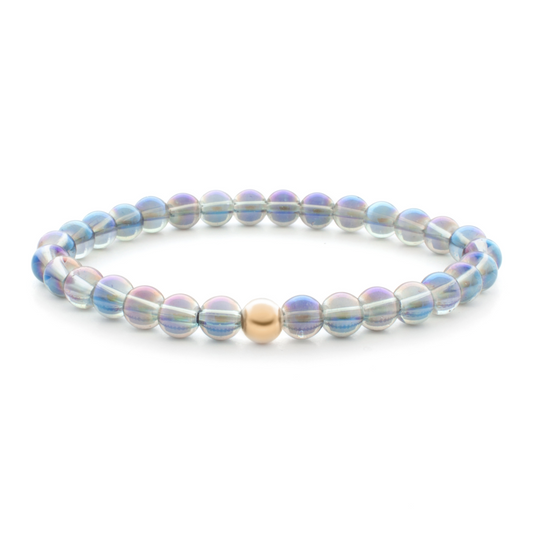 6mm Additional Bracelet Aqua Aura Blue - Rose Gold Bead