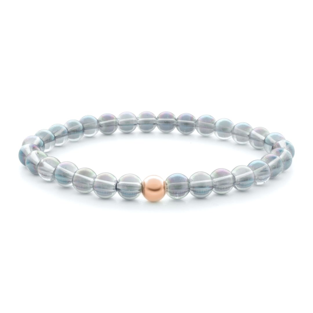 6mm Additional Bracelet Aqua Aura White - Rose Gold Bead