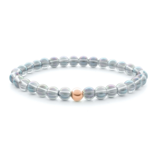 6mm Additional Bracelet Aqua Aura White - Rose Gold Bead