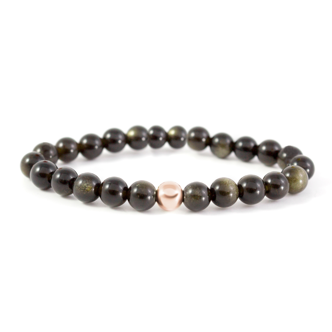 6mm Additional Bracelet Gold Obsidian - Rose Gold Bead
