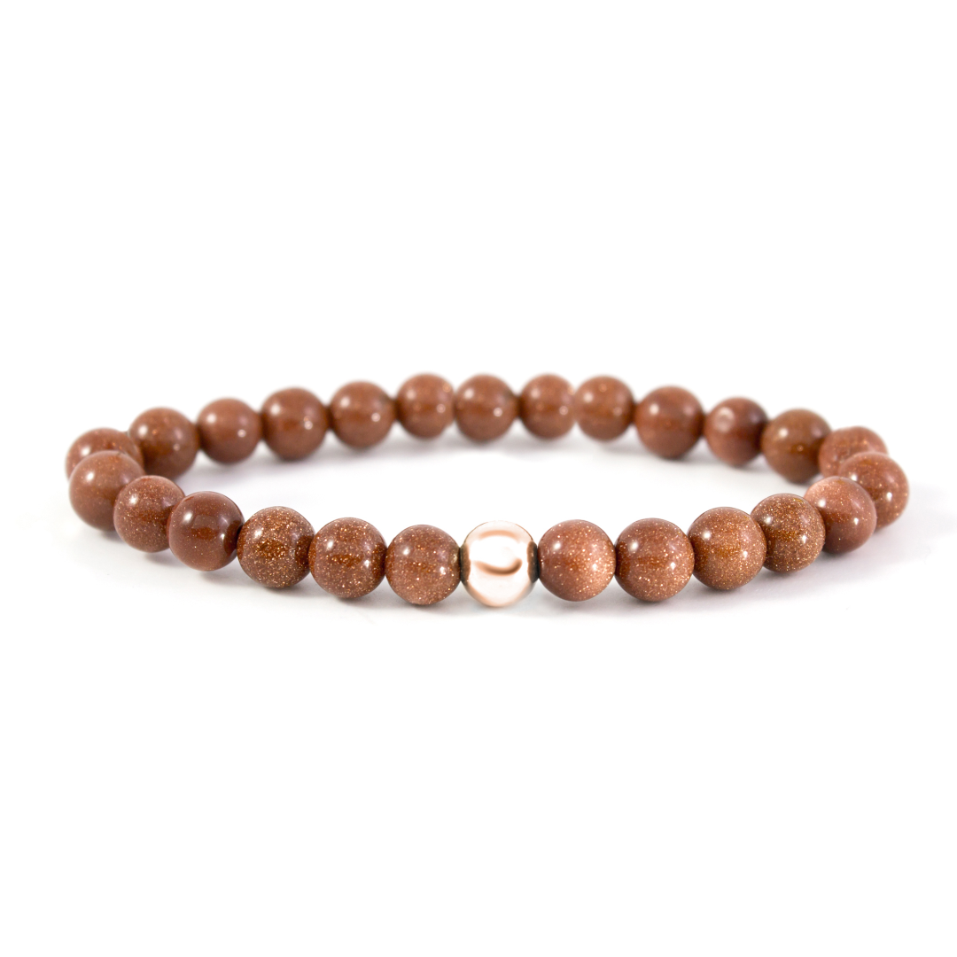 6mm Additional Bracelet Goldstone Brown - Rose Gold Bead