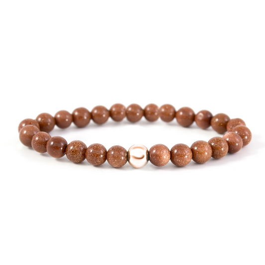6mm Additional Bracelet Goldstone Brown - Rose Gold Bead