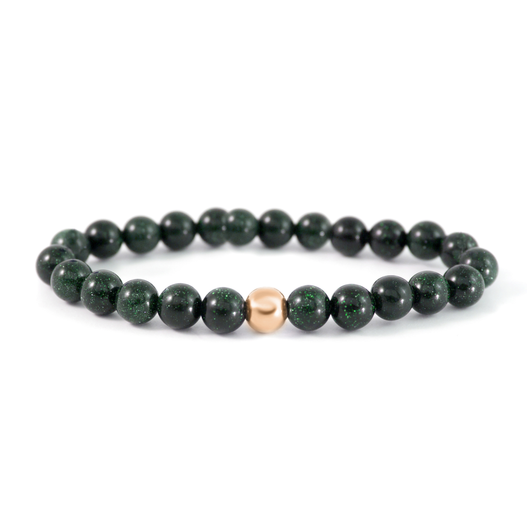6mm Additional Bracelet Goldstone Green - Rose Gold Bead