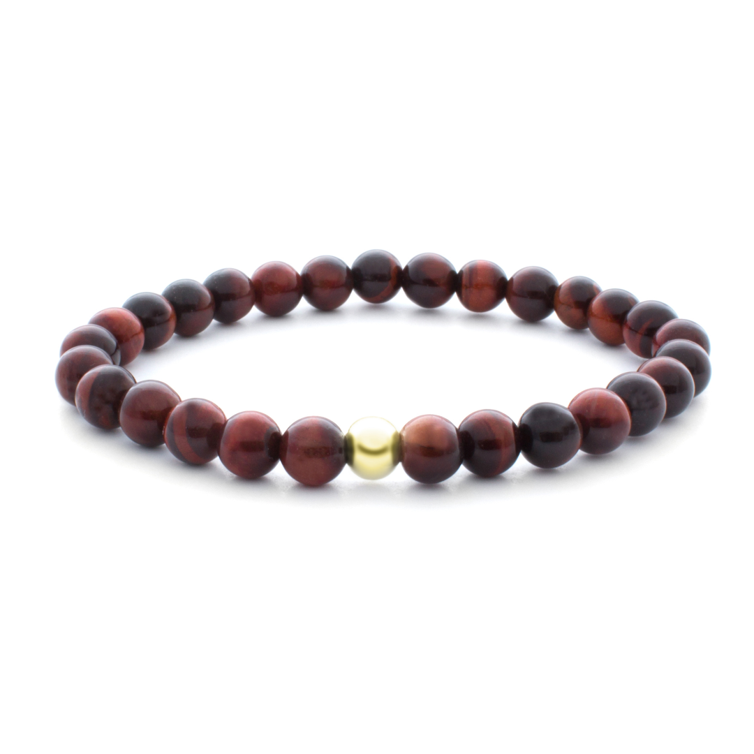 6mm Additional Bracelet Red Tiger Eye - Gold Bead