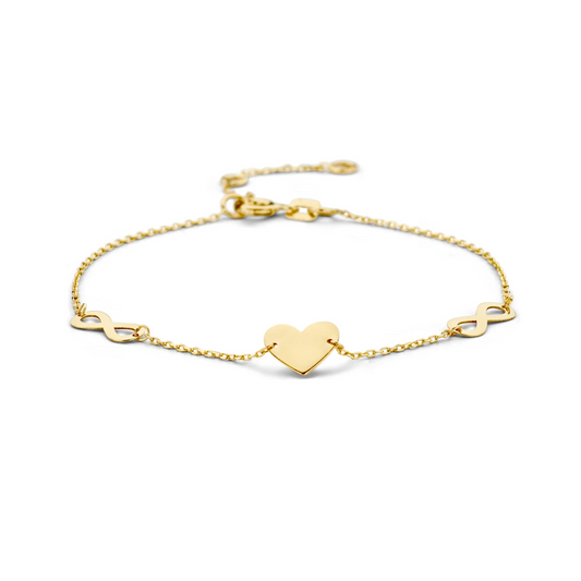 9k armband hartje en infinity 15,5 - 17 - 18,5 cm 9K geel