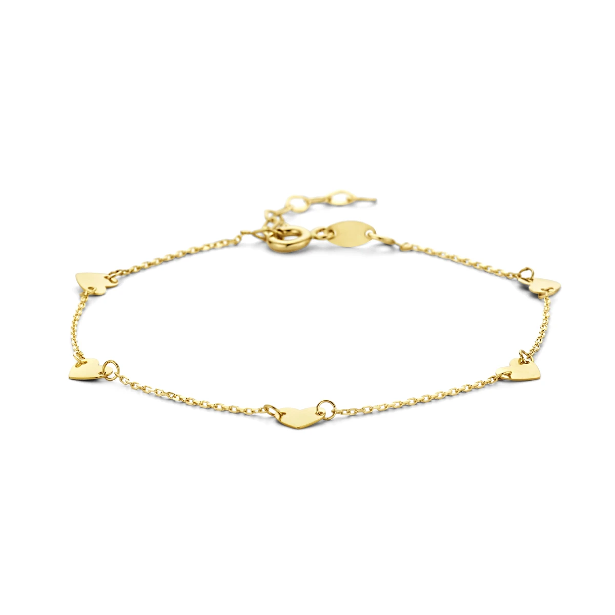 9k armband hartjes 16,5 + 2 cm 9K geel