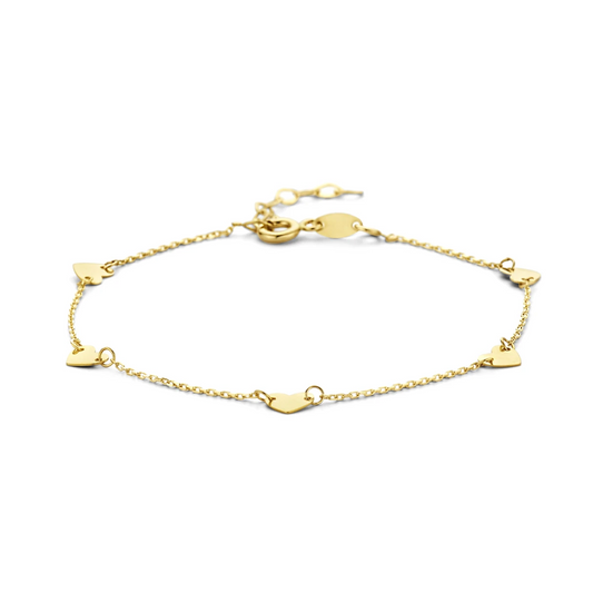 9k armband hartjes 16,5 + 2 cm 9K geel