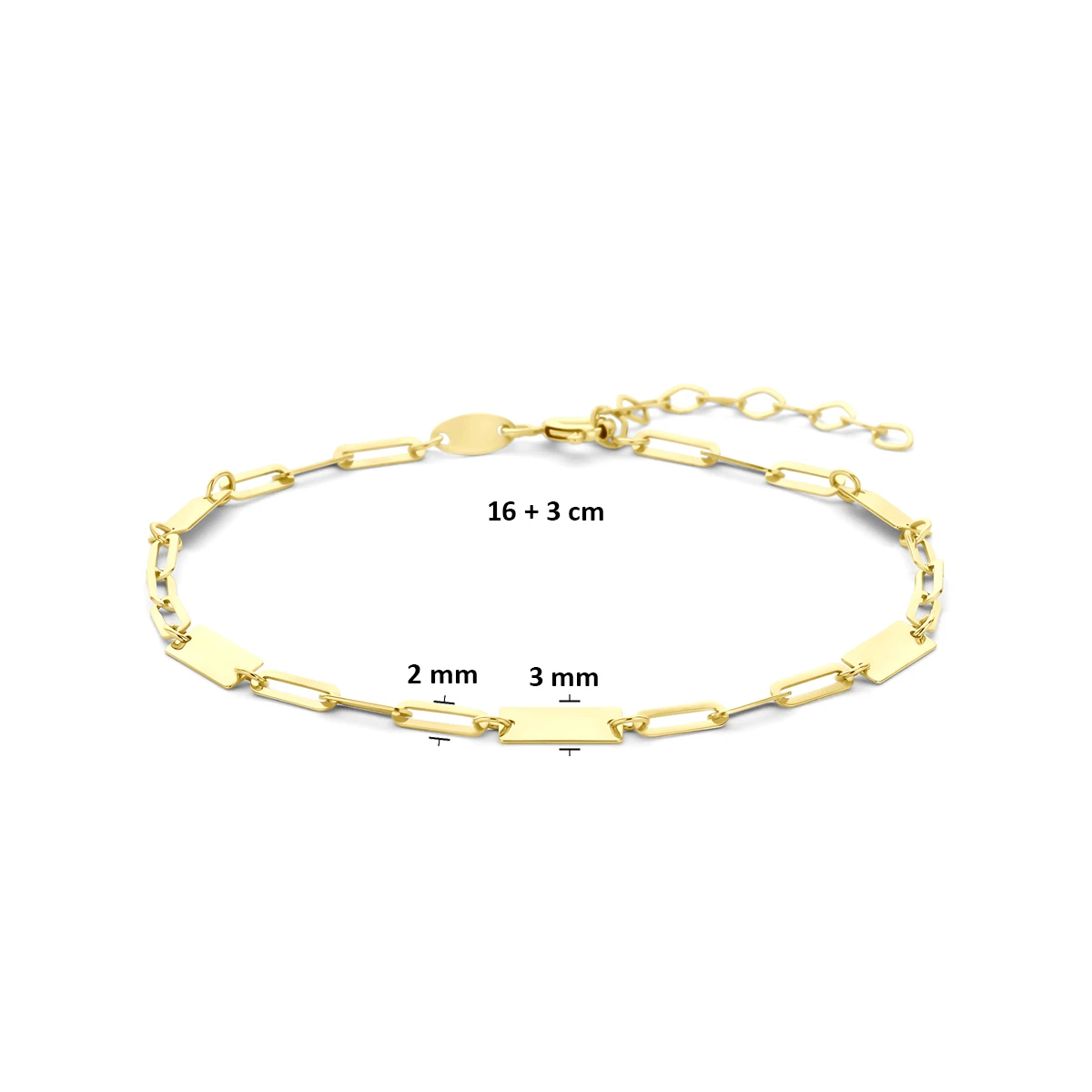 9k armband plaatjes 16 + 3 cm 9K geel
