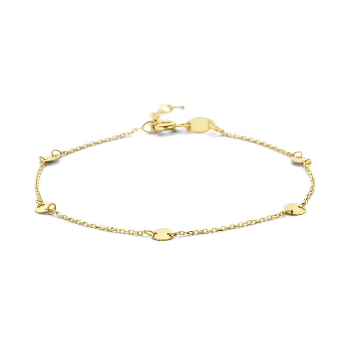 9k armband ronde plaatjes 16,5 + 2 cm 9K geel