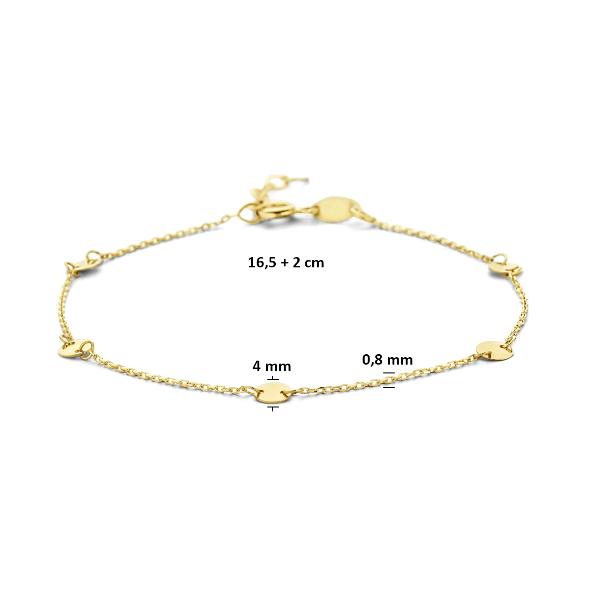 9k armband ronde plaatjes 16,5 + 2 cm 9K geel