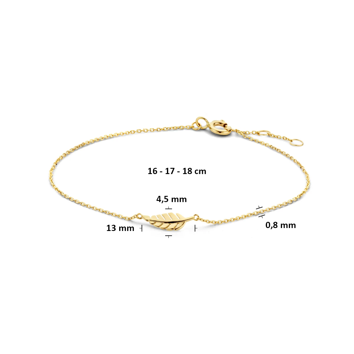 9k armband veer 16 - 17 - 18 cm 9K geel