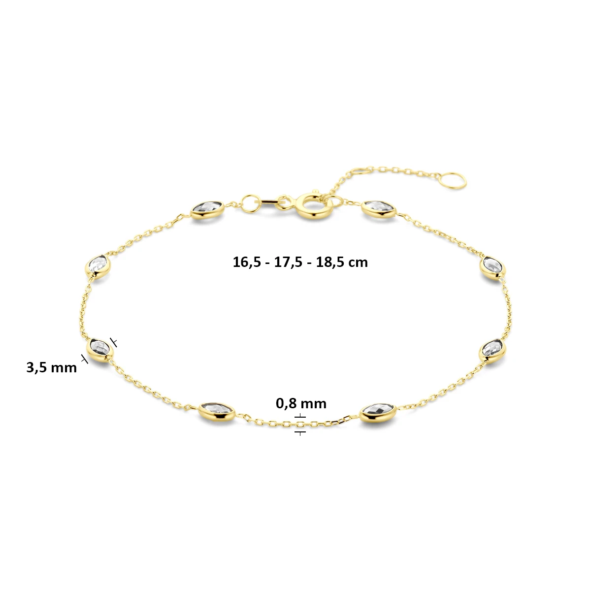 9k armband zirkonia 16,5 - 17,5 - 18,5 cm 9K geel