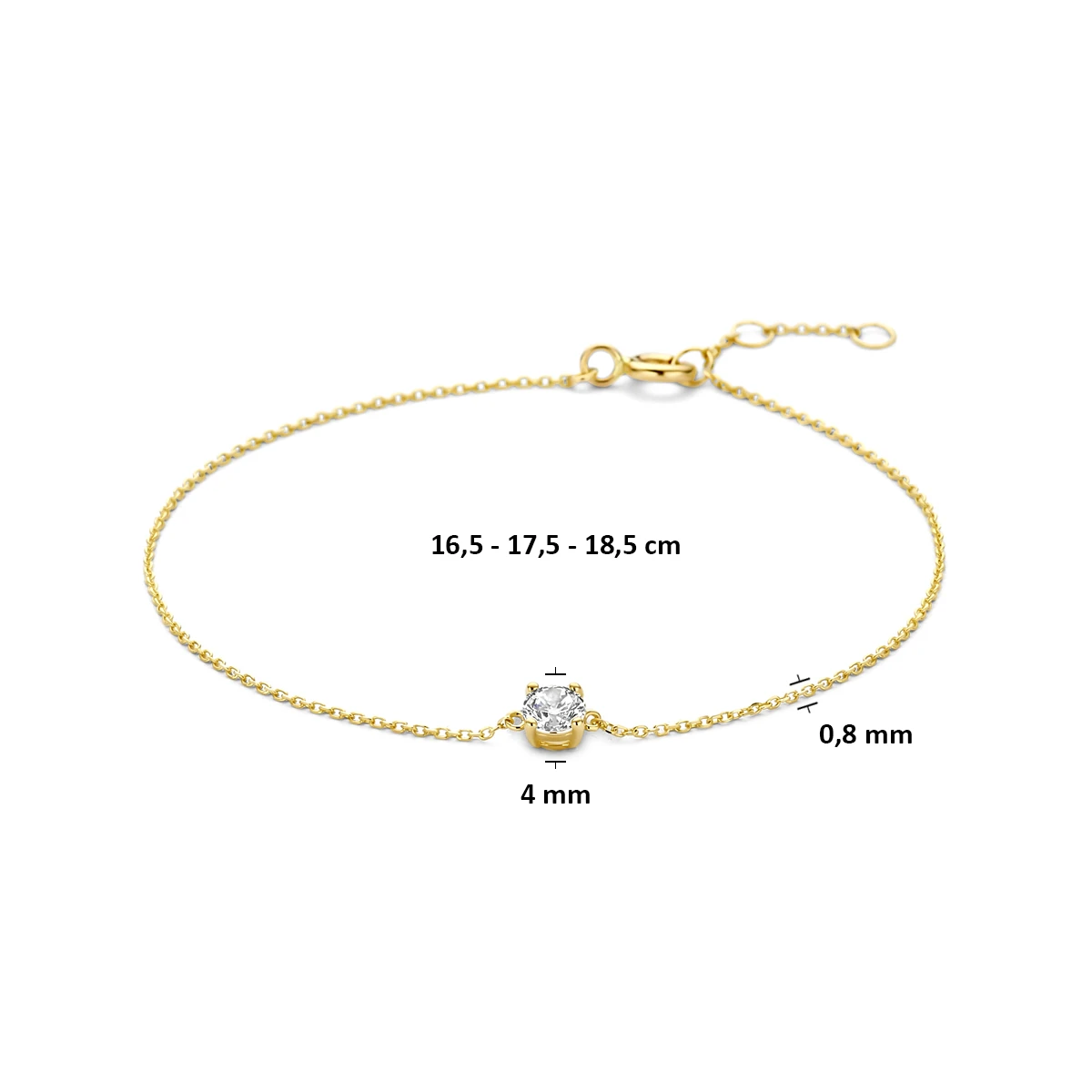 9k armband zirkonia 16,5 - 17,5 - 18,5 cm 9K geel