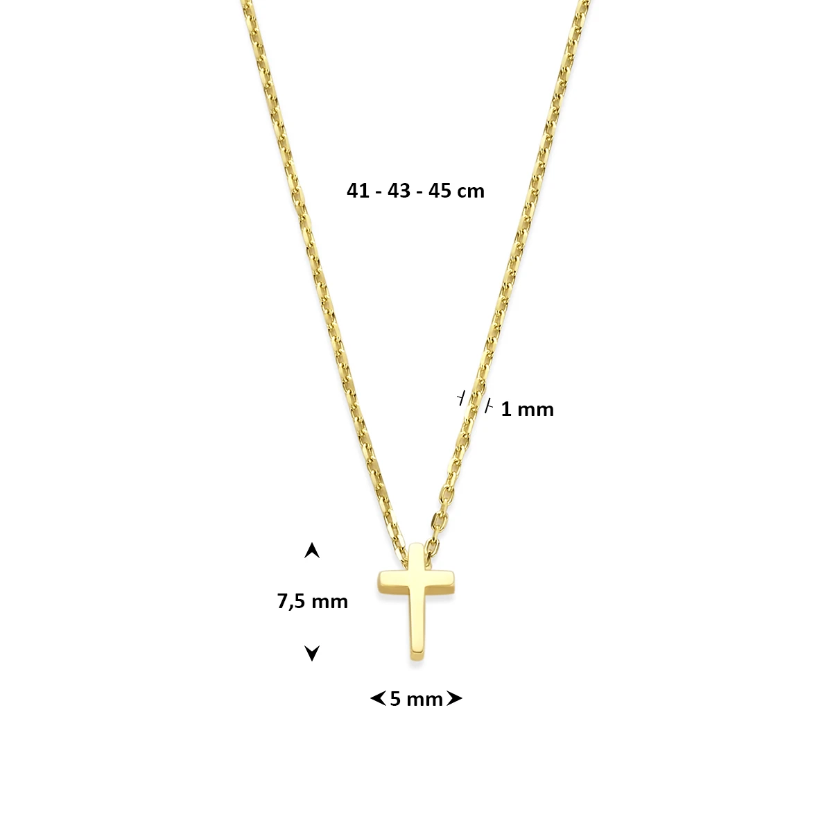 9k collier kruis 41 - 43 - 45 cm 9K geel