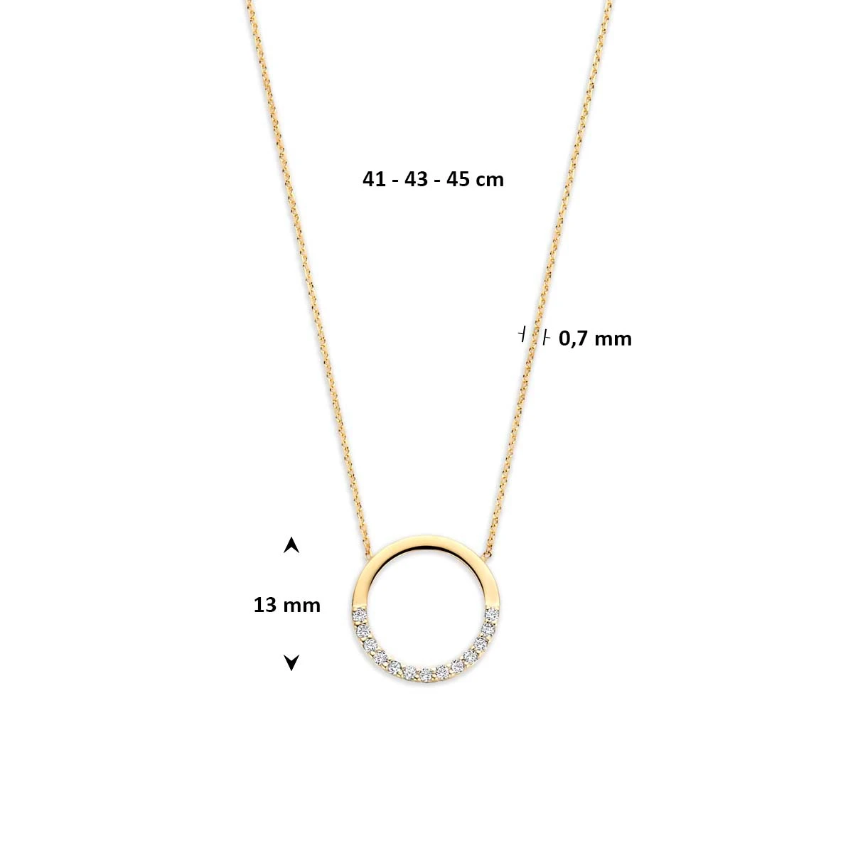 9k collier zirkonia 41 - 43 - 45 cm 9K geel
