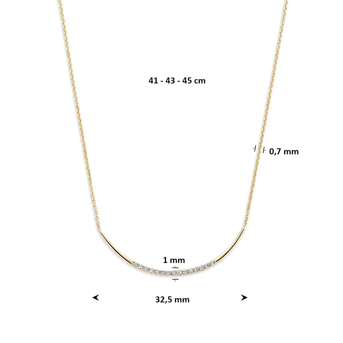 9k collier zirkonia 41 - 43 - 45 cm 9K geel