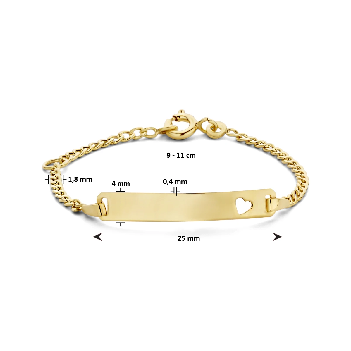 9k graveerarmband hart plaat 4,0 mm 9K geel