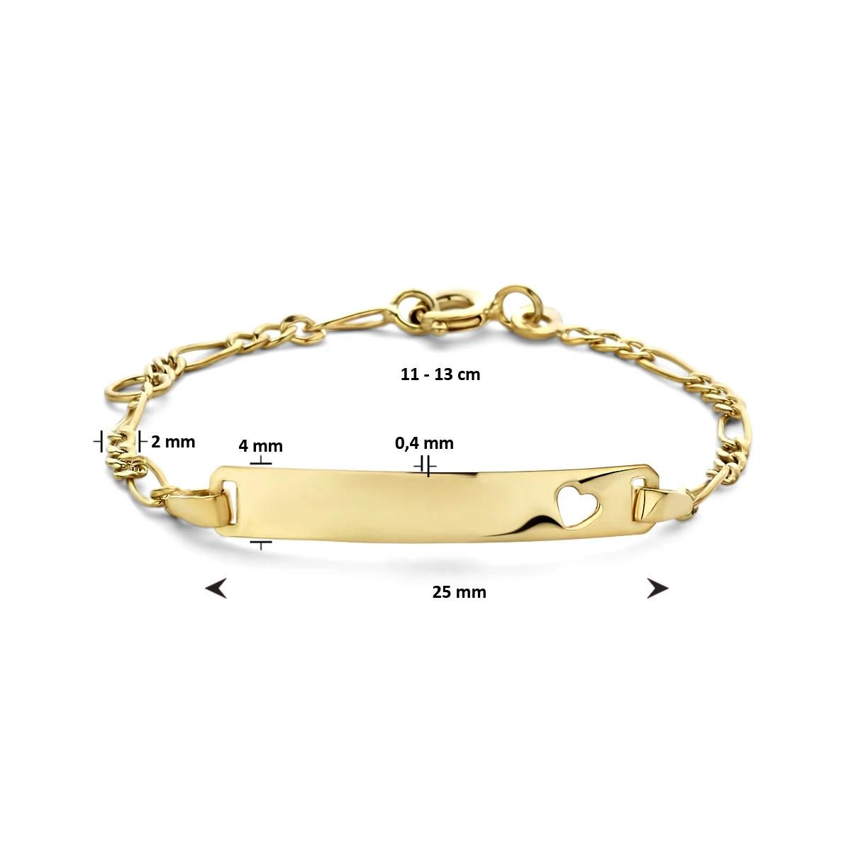 9k graveerarmband hart plaat 4,0 mm 9K geel