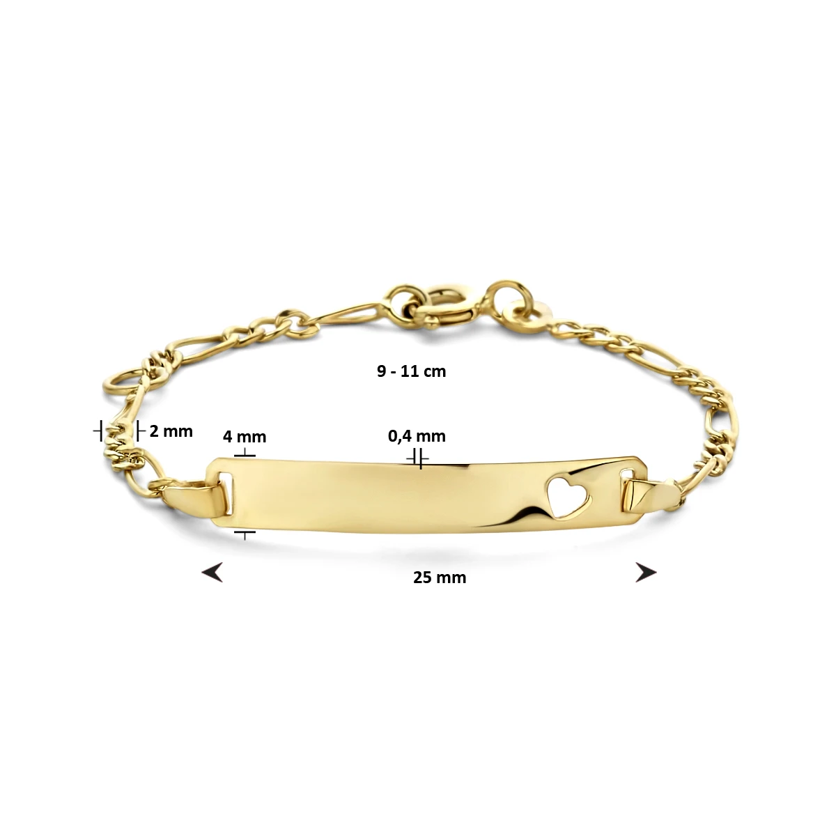 9k graveerarmband hart plaat 4,0 mm 9K geel