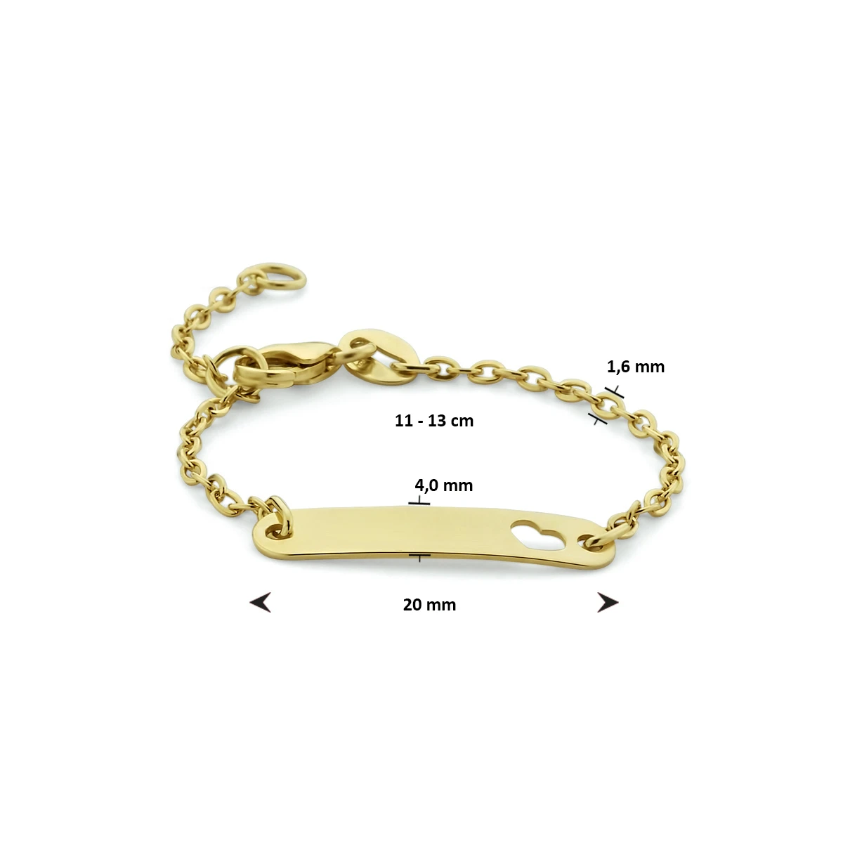 9k graveerarmband hartje plaat 4,0 mm 9K geel