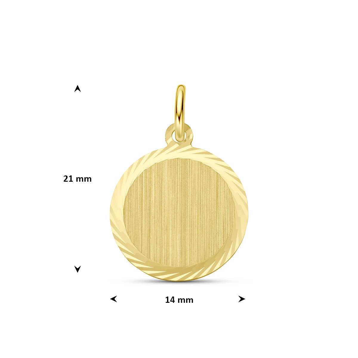 9k graveerhanger mat gediamanteerd 14 mm 9K geel