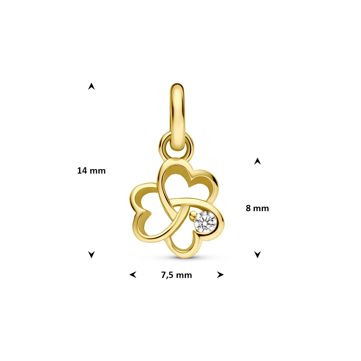 9k hanger klavertje zirkonia 8 mm 9K geel