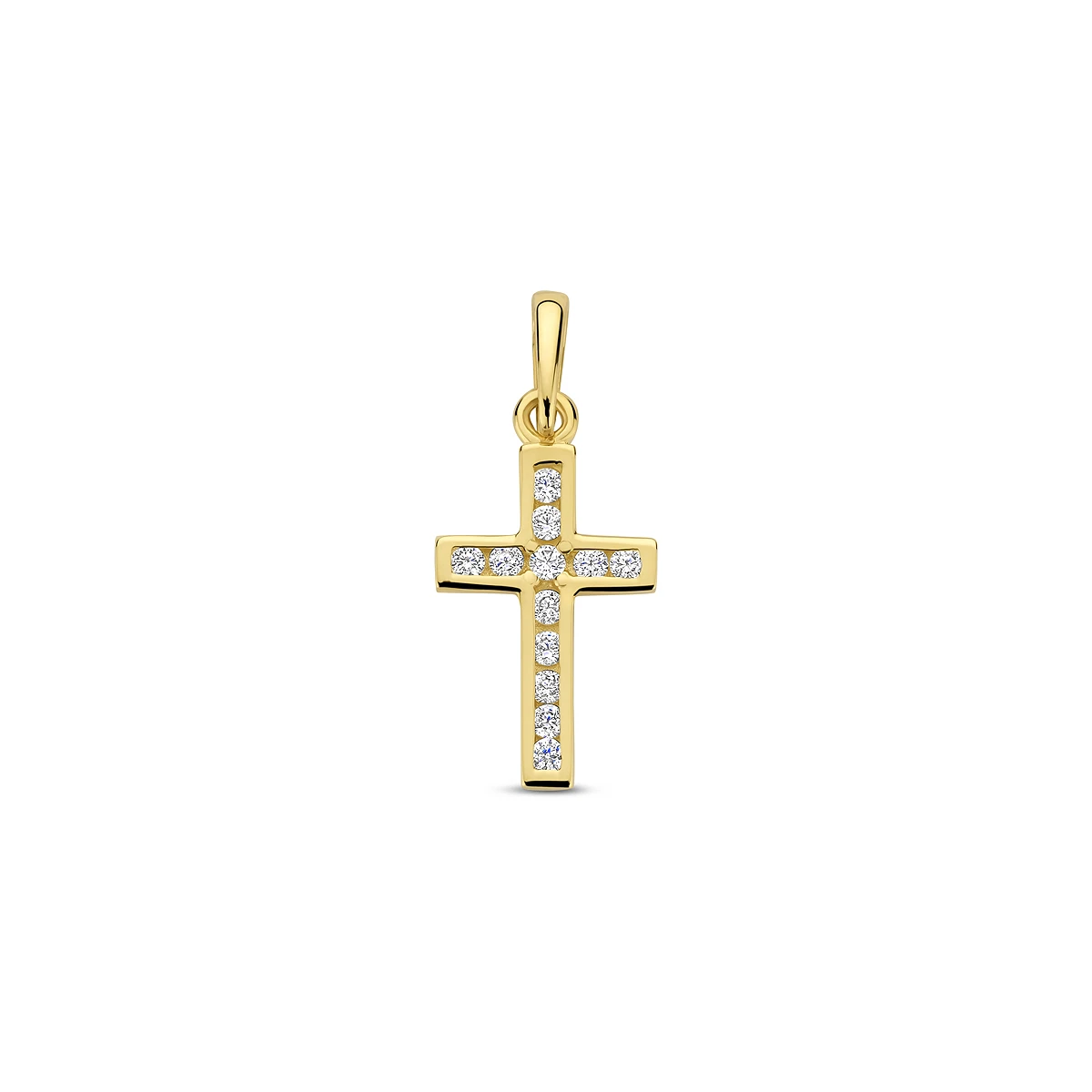 9k hanger kruis zirkonia 12,5 mm 9K geel