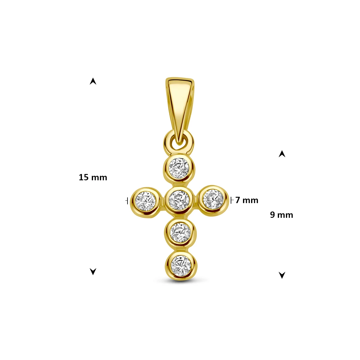 9k hanger kruis zirkonia 9 mm 9K geel