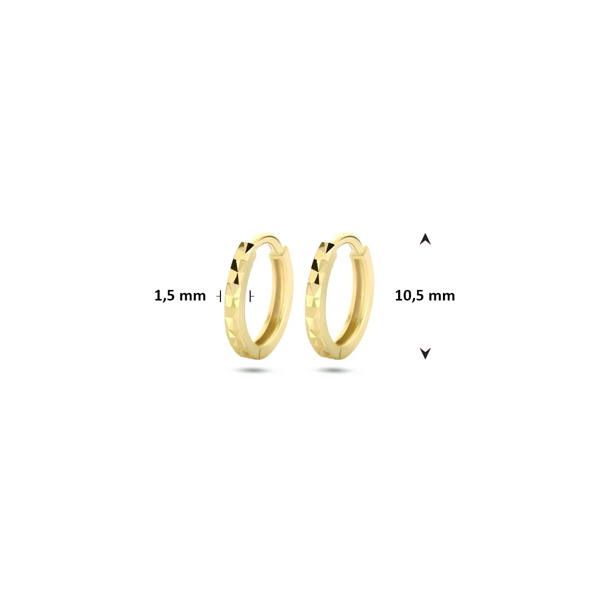 9k klapoorringen gediamanteerd 10,5 mm 9K geel